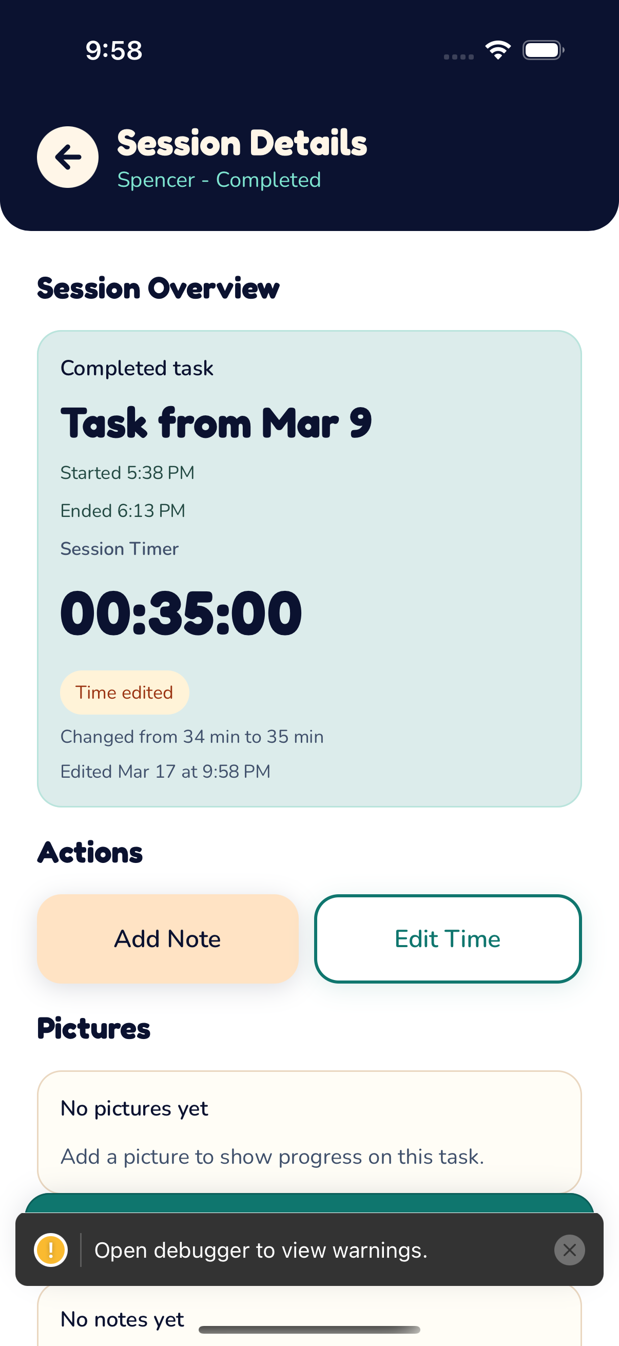 HomeCrew session details screen preview